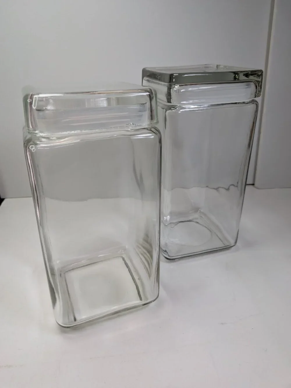 Vintage Clear Glass Square Canister Set - 2 Piece L & XL Jars